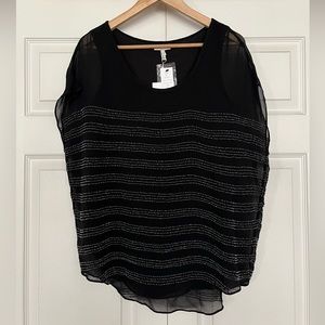 {Joie} Agacia G Embellished Beaded Silk Blouse in Black - Women's Small - NWT